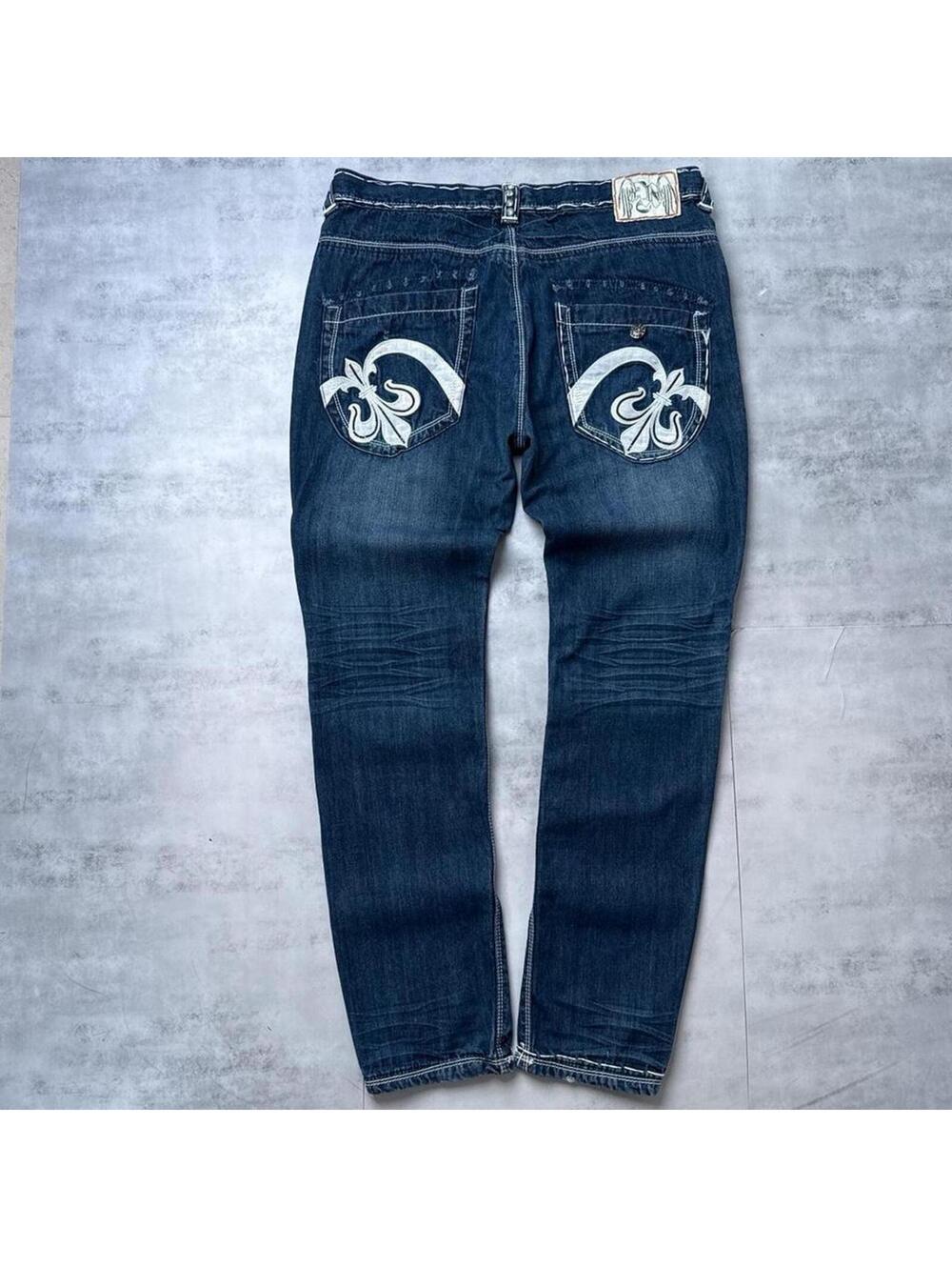 Y2K Reve 00s Embroidered 00s Affliction blue baggy jeans